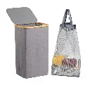 Foldable Laundry Basket with Lid and Bamboo Frame 