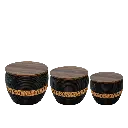 Set of 3 Stools Wooden Table 