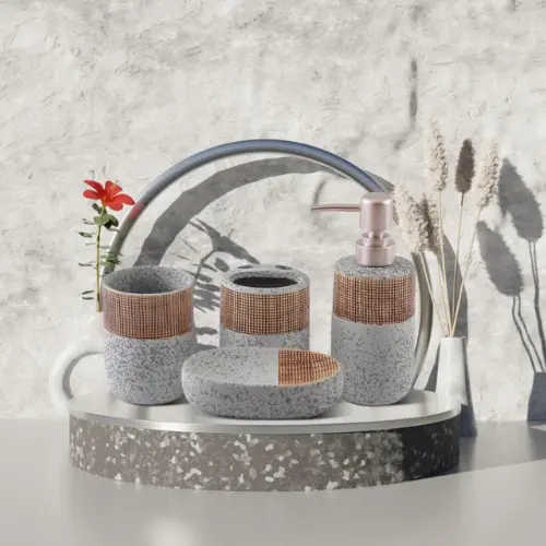 Bathroom Set Grey & Beige