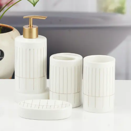 Bathroom Set of Ceramic 4 Modern White 