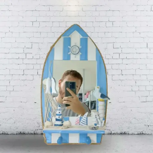 Beach Theme Wall Mount Mirror With Hooks