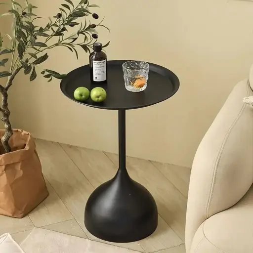 Black Metal Round Side Coffee Table 