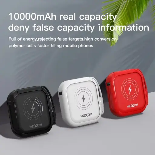 MOXOM Wireless Power Bank 10,000mAh 15W 2in-1 MX-PB115WL (Black & White) 