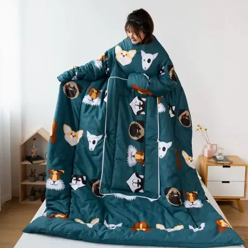 Multifunction Winter Lazy Quilt With Sleeves
